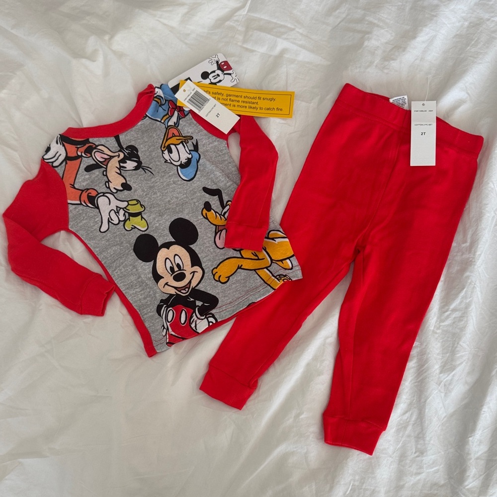 Disney Mickey Mouse Red and Gray Pajama Set